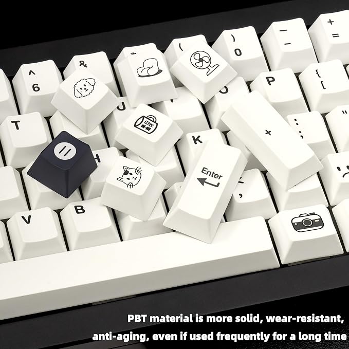 PBT Keycaps 130 Keys, White Cute Keycaps, Cherry Profile Dye-Sublimation Custom Keycap Set for 60% 65% 75% 80% 100% Mechanical Keyboard