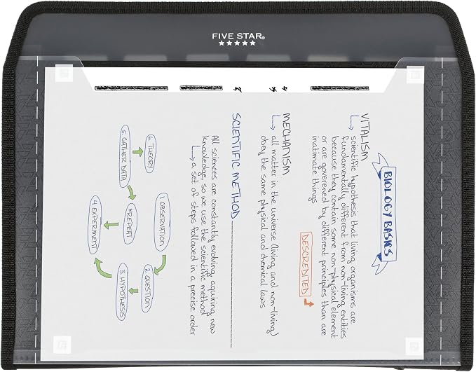 Five Star Expanding File Organizer + Study App, 7-Pocket Accordian File Organizer, Zipper Closure, Holds 8-1/2" x 11" Paper, Black (72709) (Pack of 6)