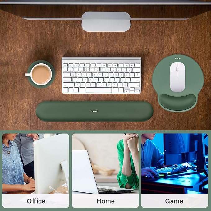 MOSISO Wrist Rest Support for Mouse Pad&Keyboard Set, Circle Curved Ergonomic Mousepad&Coaster Non-Slip Base Home/Office Pain Relief&Easy Typing Pad with Soft Cloth&Silicone Lining, Midnight Green
