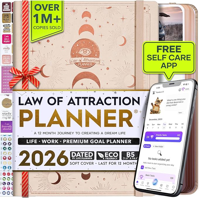 Deluxe 2026 Planner Weekly and Monthly | Law of Attraction Planner with Productivity App | 12-Month for Productivity, Gratitude & Goal Setting | Includes Foldable Vision Board, Gift Box & Stickers