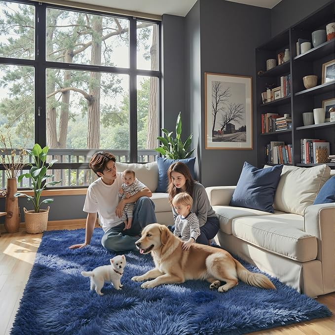Rugs for Living Room 6x9, Alfombras para Salas Shag Large Plush Soft Area Rug, Shaggy Carpets for Bedroom,Home Decor Aesthetic(Royal Blue, 6 x 9)