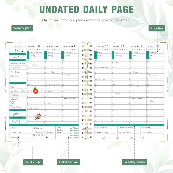 Ospelelf Undated Spiral Bound Planner Daily, Weekly and Monthly Planner 2026, Work Planners 12 Month 8.5 x 11