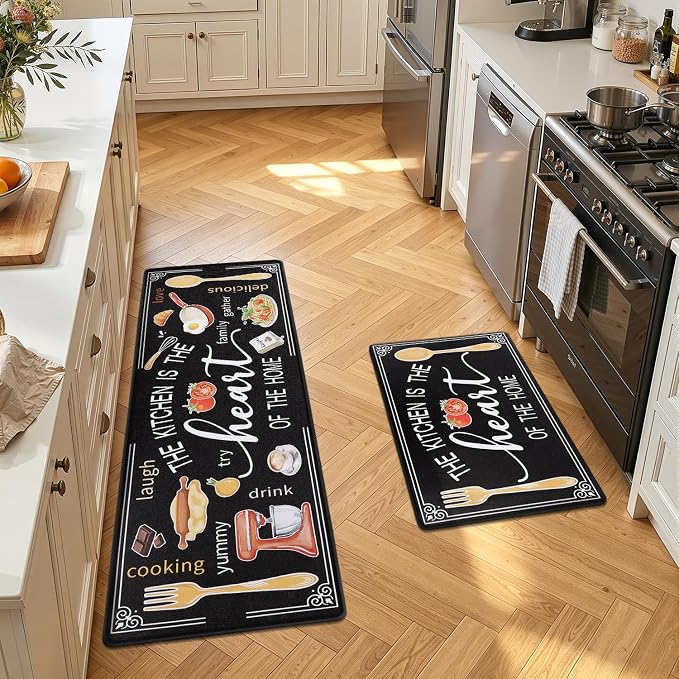 Yamaziot Anti Fatigue Kitchen Rug Set of 2, Non-Slip Cushioned Floor Mats | 20" x 59"+20" x 32", Waterproof Farmhouse Cushioned Comfort Standing Desk Mat with Runner for Sink, Office, Laundry