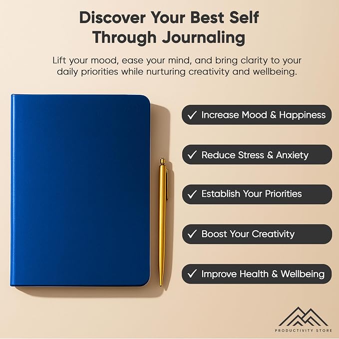 Journal For Men & Women - Gratitude Journal, Mental Health & Self Care Journal For Women & Men - A5 - Blue - Productivity Store