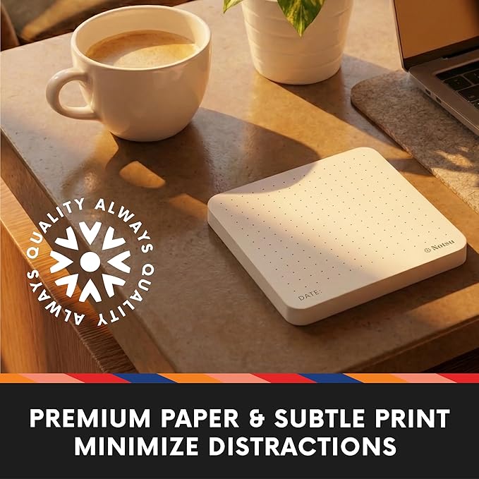 Notsu Dot Grid Sticky Notes 4pk | Premium Thick Paper 120gsm | Dotted Memo Pads with Date, 3" x 3"