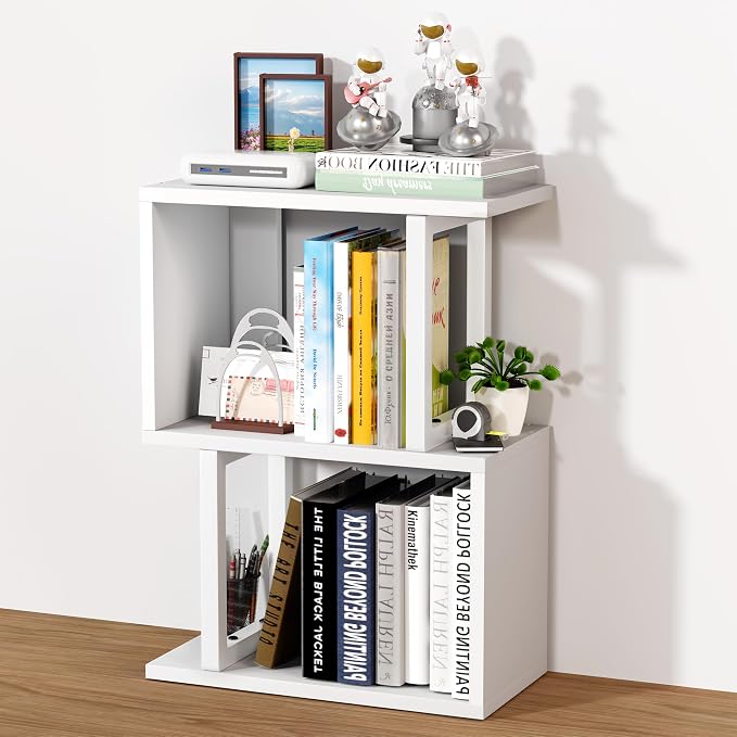 Desk Shelf Organizer, Small Desktop Bookshelf Wood, White | Dorm Desk Hutch, 3-Tier, Desktop Organizer Shelf Storage Unit, for Home, Dorm, Office