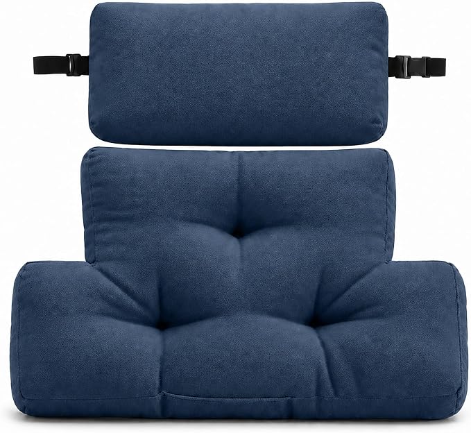 2-Piece Neck Pillow Lumbar Support Cushion for Recliner, Ergonomic High-Density Foam Backrest with Adjustable Headrest, Soft Comfy Back Support for Office Chair, Sofa, Couch, Pain Relief, Navy Blue