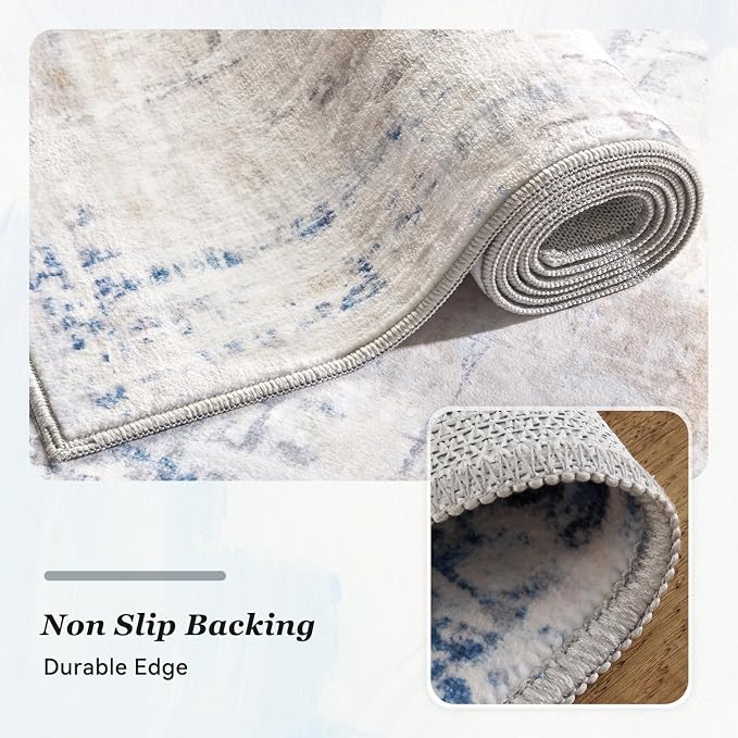 6 x 9 Area Rugs for Living Room, Machine Washable Non Slip Rug Ultra Soft Low Pile Indoor Carpet Modern Abstract Rugs for Bedroom Office Room Dining Room Beside, Blue/Grey