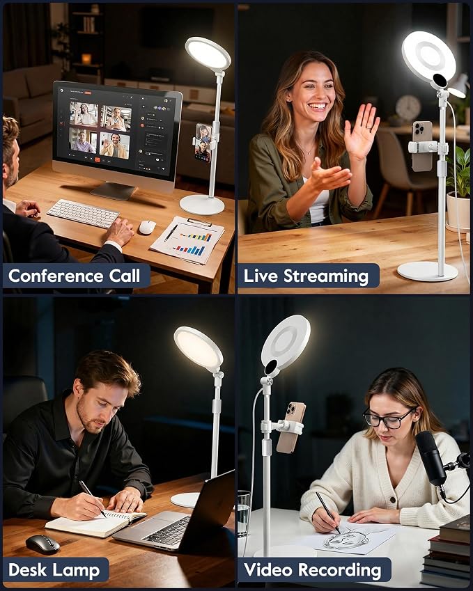 7" Desk Ring Light with Stand for Computer, 30 Lighting Modes for Video Conference, Zoom Lighting for Computer, Adjustable Desk Light for Video Recording, Calls, Podcast, Stream, 3000K-6500K, CRI 97.8