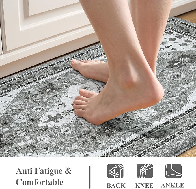 Collive Boho Anti Fatigue Kitchen Mats Sets 2 Piece Non Skid Kitchen Mats for Floor Cushioned Kitchen Rugs and Mats Waterproof Ergonomic Comfort Standing Mat Runner for Kitchen,Home,Office,Laundry