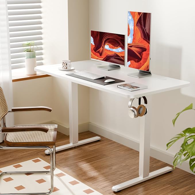 ERGOMAKER 47"x24" Standing Desk, Height Adjustable Sit-Stand Office, White | Electric Adjustable Standing Desk, Sit to Stand Computer Office Desk with Splice Board, Memory Preset, Lifts 28.7''-46.5"