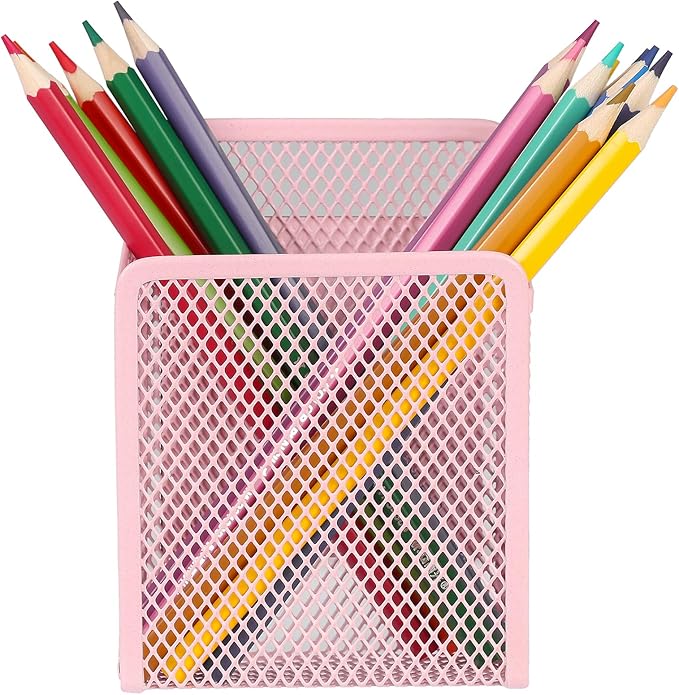 Magnetic Pencil Holder - Extra Strong Magnets Mesh Marker Holder Perfect for Whiteboard, Refrigerator and Locker Accessories (1 Baskets, Blush)