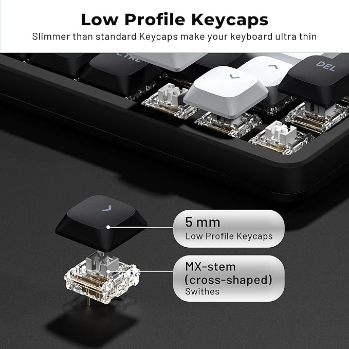 XVX Low Profile Black Keycaps, Shine Through Keycap Sets, Double Shot PBT Keyboard Keycaps Compatibility for 60% 75% 80% 85% 100% MX Switches Mechanical Keyboard- Only Key caps