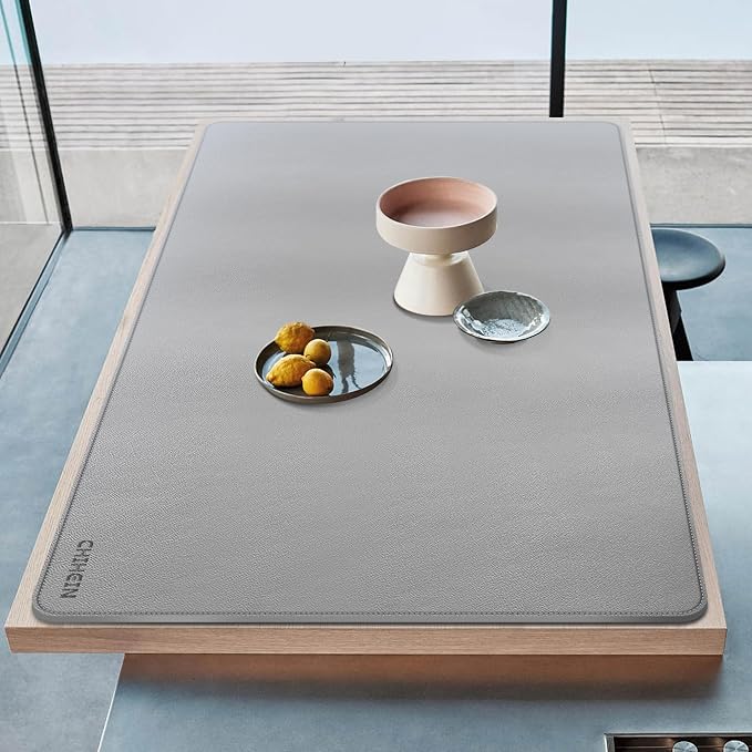 Chihein 59" x 32" 4XL PU Leather Desk Mat (Black/Gray), Huge Mouse Pad, Dual Sided Desk Pad Protector, Waterproof Writing Blotter for Gaming/Office/Home