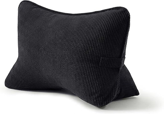 Pat. Pend. Corduroy Lumbar Support Pillow for Sitting, Triangle Cushion for Sofa, Couch or Bed, Reading Pillow for Gaming, Watching TV & Relaxing, Lamp Black