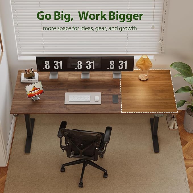 Agilestic Electric Standing Desk, 71 x 31.5 Inches Height Adjustable Desk, Sit Stand up for Work Office Home, Ergonomic Rising Computer Table with Memory Preset, Dark Walnut