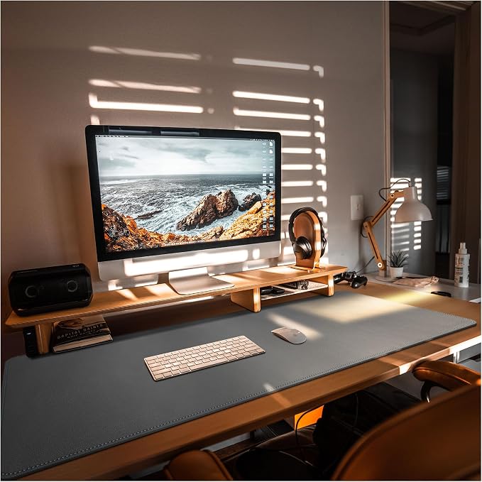 CENNBIE Desk Mat Pad Blotter Protector 47.2" x 19.6", PU Leather Desk Mat Laptop Keyboard Mouse Pad with Comfortable Writing Surface Waterproof (Grey)