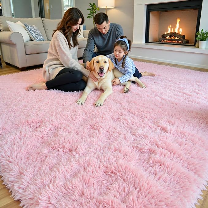 Rugs for Living Room 5x8, Alfombras para Salas Fluffy Shag Large Fuzzy Plush Soft Area Rug, Shaggy Carpets for Bedroom, Kids Boys Girls Home Decor Aesthetic(5 x 8, Pink)