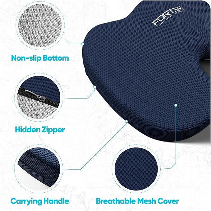 FORTEM Seat Cushion, Office Chair Cushion, Lumbar Support Pillow for Office Chair, Memory Foam Car Seat Cushions, Sciatica Coccyx Tailbone Pain Relief, Cushions for Back Support, Washable, Non Slip XL