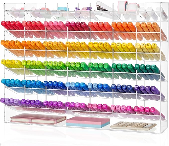 MotiMind Acrylic Pen Organizer Storage for 520 Markers Vertical Marker Organizer Acrylic Pen Display Holder for Office Desk Desktop Stationery Pencil Storage, Clear, 21 x 4 x 14.5