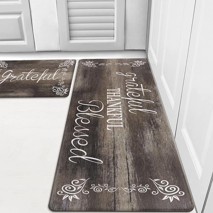 HEBE Anti Fatigue Kitchen Rugs Set of 2, Non Slip Cushioned Kitchen Mats for Floor, Waterproof Farmhouse Kitchen Carpet Set Comfort Standing Desk Mat for Sink,Office,Laundry