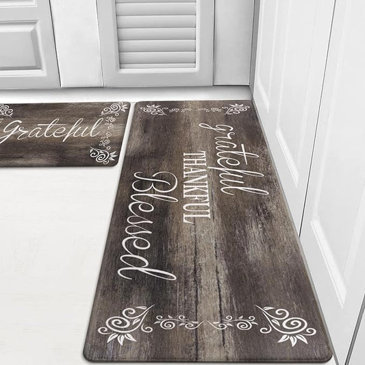 HEBE Anti Fatigue Kitchen Rugs Set of 2, Non Slip Cushioned Kitchen Mats for Floor, Waterproof Farmhouse Kitchen Carpet Set Comfort Standing Desk Mat for Sink,Office,Laundry
