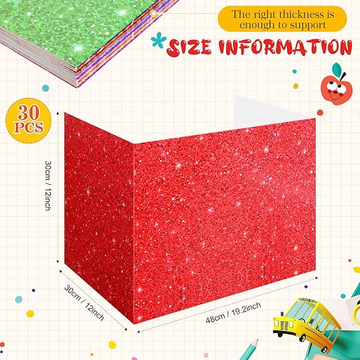 Sherr 30 Pcs School Privacy Boards Bulk for Student Colored Desk Trifold Divider Panels Privacy Partition Folder for School Student Teacher Desk, 15.8 x 13.4 x 11.81 Inch (Glitter Style,Glitter Color)