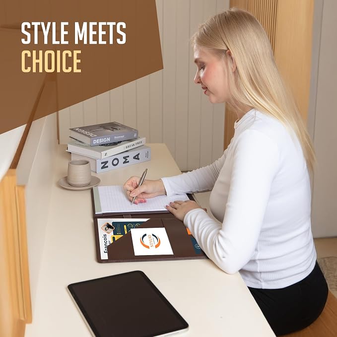 STYLIO Padfolio Portfolio Organizer Binder (Walnut Color) | Interview Resume Folder, Document, Business Card Holder |w/Letter-Sized Notepad | Handsome Brown Faux Leather Folio Matte Finish