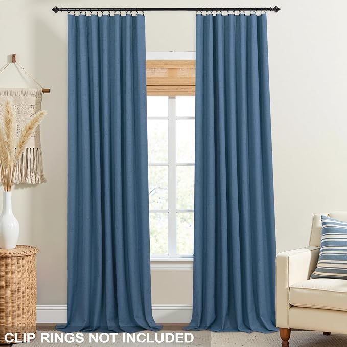 KOUFALL 108 Inch Curtains Blackout 9FT Long Black Out Linen Denim Slate Blue Modern Farmhouse Coastal Curtains for Living Room 2 Panels Set