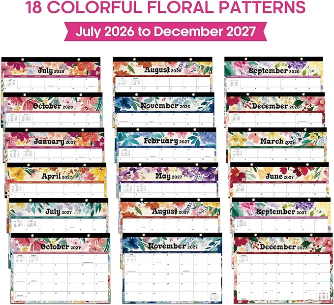 Desk Calendar 2026-2027, 18-Month Calendar Runs from July 2026 to December 2027, Large 17" x 12" Monthly Desktop & Wall Calendar for Home & Office - Vivid Bloom