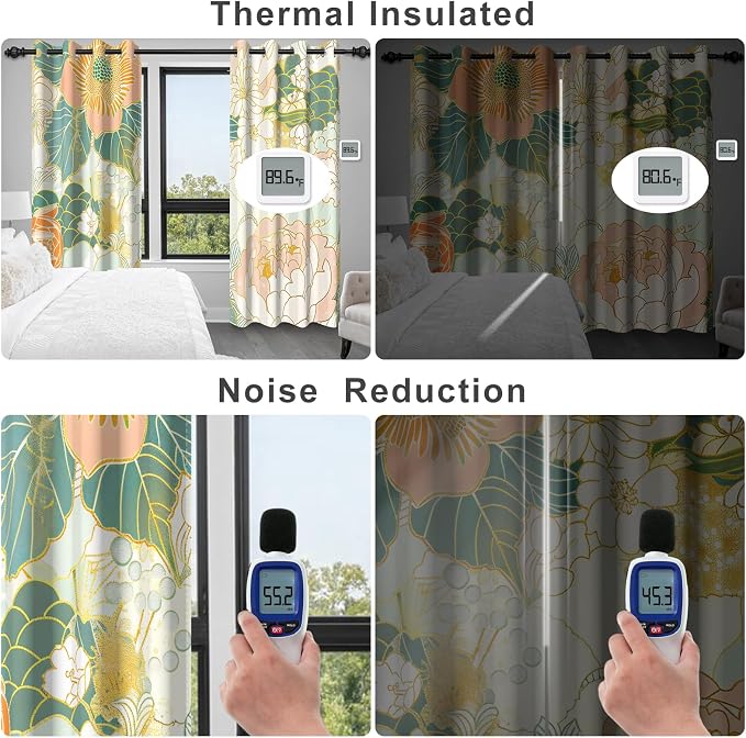 Boho Blackout Curtains for Bedroom and Living Room, Bohemian Floral Patterned Black Out Curtains 84 inch Long 2 Panels Set, Grommet Thermal Insulated Sound Proof Room Darkening Nursery Window Drapes