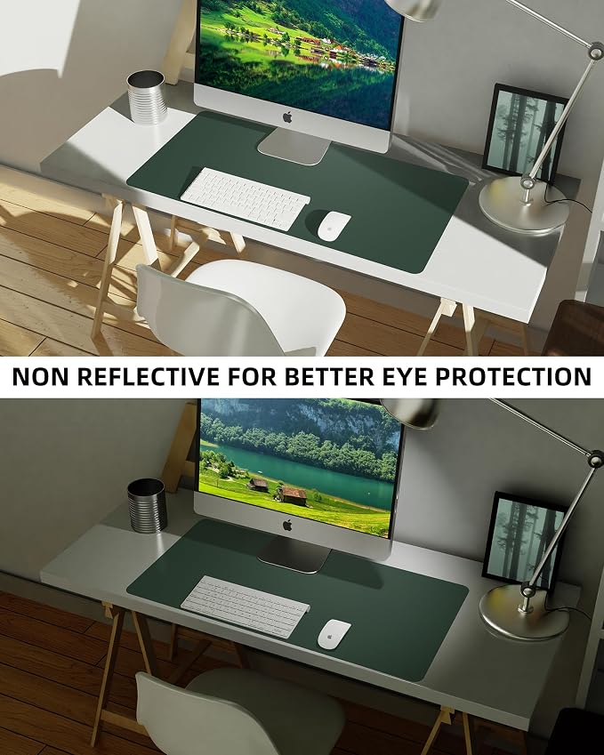 Leather Desk Pad Blotter,Mouse Pad,Office Desk Mat, Non-Slip PU Leather Desk mat,Large Desk mat,Waterproof Keyboard mat for Office/Home/Decor (Dark Green,31.5" x 15.7")