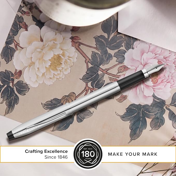 Cross Century II Lustrous Chrome Medium Nib Fountain Pen - Professional Pen for Everyday Use - Smooth Writing - Comfortable Grip - Black Ink - Durable Construction - Includes Gift Box