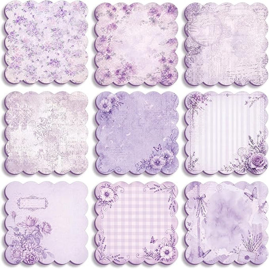9 Pcs Scalloped Aesthetic Sticky Notes 3x3 Inch Vintage Colors Cute Wavy Self Sticky Note Pads Memo Pads for Journal School Office Supplies Decoupage Craft Stationery Gift(Vintage Purple)