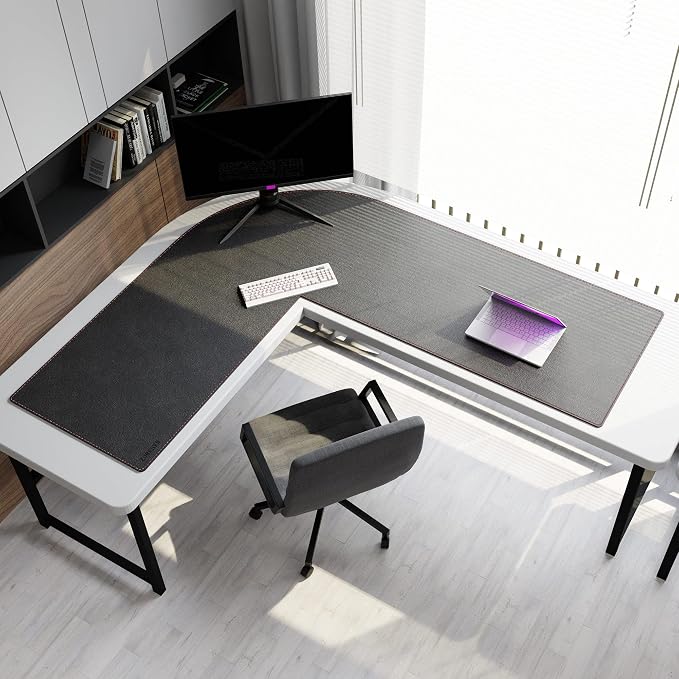 ZORESYN L Shaped Desk Mat (72+62) x23.6 Inch (Black) - XXL Reversible Corner Desk Pad, Waterproof PU Leather Desktop Protector for Gaming, Office & Home