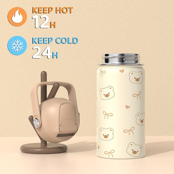 ACESAK Backpack for Girls with Insulated Water Bottle - 4 PCS Cute Girls Backpack with Lunch Box, Pencil Case & Kids Cup Set - 14oz Kids Water Bottle with Straw Set Back to School Supplies (Beige)