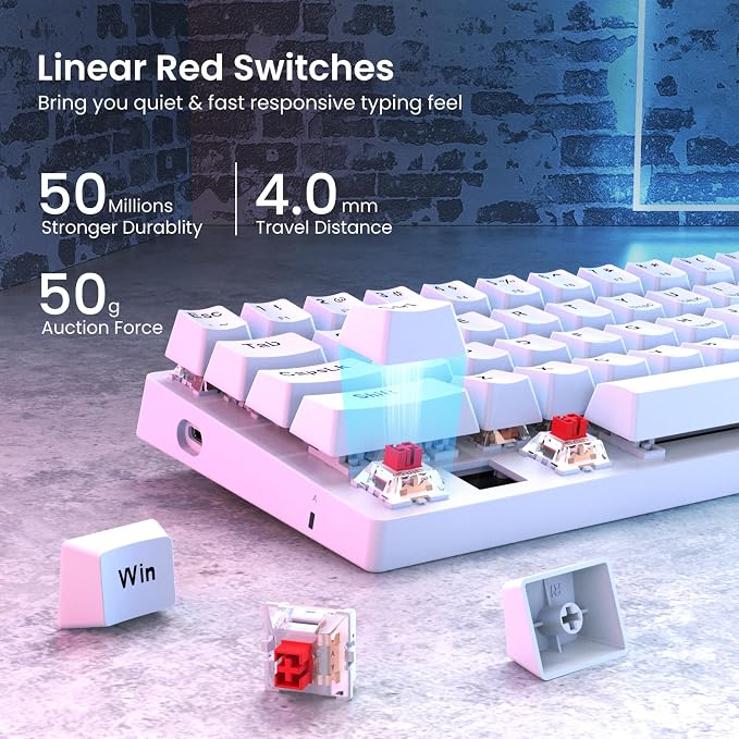 Portable 60% Mechanical Gaming Keyboard, Wired Ergonomic Keyboard with Red Switches,18 LED BacklitKeyboard,61 Keys Ultra-Compact Mini OfficeKeyboard for PC/Mac/Xbox,Easy to Carry On Trip-White