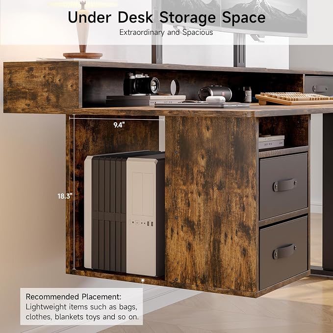 ONBRILL Standing Desk with Drawers, 55x24 Inch Electric Stand Up Desk with 3 Drawers and Open Storage Shelf, Adjustable Height 28-46 Inches for Home and Computer Workstation, Rustic Brown