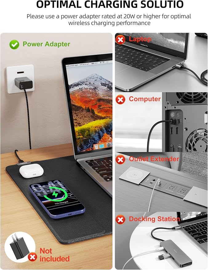 TopMade Mouse Pad with 15W Wireless Charging, XXL Large Leather Desk Mat, Waterproof Gaming Mousepad Home Office Desk Pad Protector, Computer Keyboard Pad, Mouse Mat for MacBook, PC, Laptop, Black