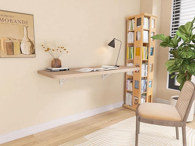Wall Mounted Folding Table 40"x 16" Folding Table with Removable Heavy-Duty Brackets Support Up to 200 Pounds Folding Desk for Small Space Home Laundry Room Office Rv Suitable for Solid Wall (Wood)