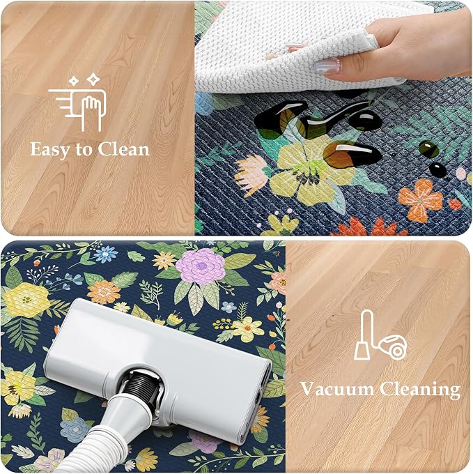 KIMODE Anti Fatigue Kitchen Mats for Floor,Farmhouse Rugs for Kitchen Floor | Cushioned Kitchen Floor Mat Non Slip, Comfort Standing Mat for Laundry Office Bath Sink Desk Dormitory Blue 17"x47"+17"x29"