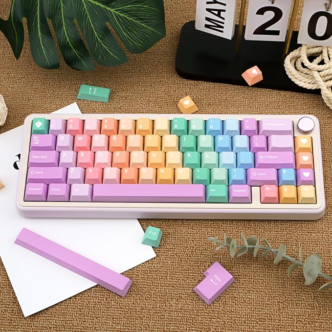 Custom Rainbow Color Keycaps, 150 Keys PBT Keycap Cherry Profile, Dye-Sublimation Colorful Keycaps for 61/64/68/84/87/100/104/108 Cherry MX Mechanical Keyboards