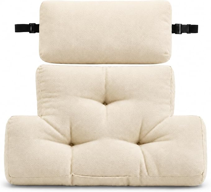 2-Piece Neck Pillow Lumbar Support Cushion for Recliner, Ergonomic High-Density Foam Backrest with Adjustable Headrest, Soft Comfy Back Support for Office Chair, Sofa, Couch, Pain Relief, Beige