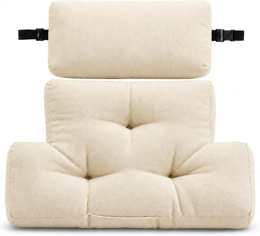 2-Piece Neck Pillow Lumbar Support Cushion for Recliner, Ergonomic High-Density Foam Backrest with Adjustable Headrest, Soft Comfy Back Support for Office Chair, Sofa, Couch, Pain Relief, Beige