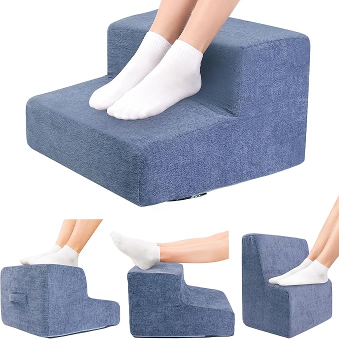 Foot Rest for Under Desk at Work,2-Tier Ergonomic Footrest for Office, Blue | with Washable Cover and Handle, Non-slip bottom, Support Foot Pillow, Leg Elevation Pillow, Support Feet and Legs for Home