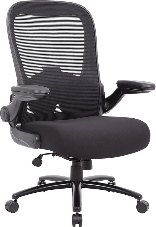 Boss Office Products Heavy Duty Flip Arm Mesh Task Chair 400-lb. Weight Capacity in Black