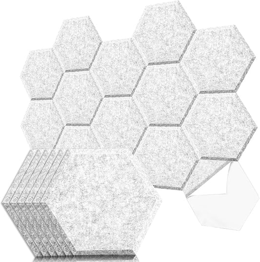 Art3dwallpanels Self Adhesive 20 Pack Acoustic Panels, 14" X 12" X 0.4" Soundproof Wall Panels, High Density Sound Absorbing Panels Hexagon Beveled Edge Sound Dampening Panels, Studio Treatment Tiles