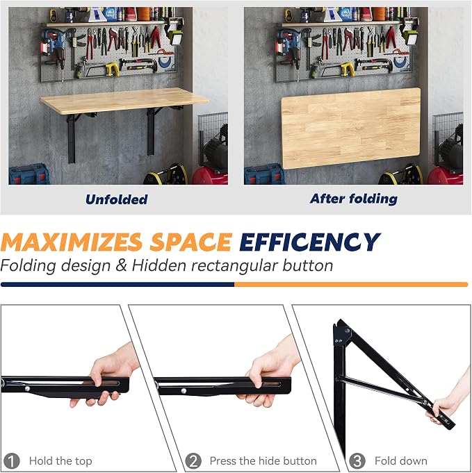Ultrawall Wall Mounted Folding Workbench, Heavy Duty Foldable Work Table, Collapsible Desk for Workshop, Garage, Office, Home, Holds Up to 550 lb, 47.2"