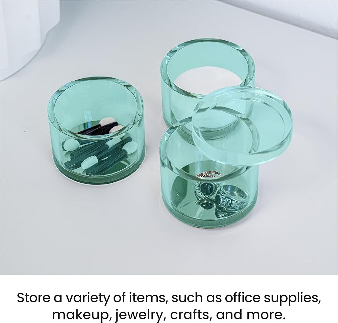 3-Tier Stackable Acrylic Holder, Green with Silver Metal Base | Stylish desk organizer and storage for office or home, Transparent square design, Functional and elegant desk accessories