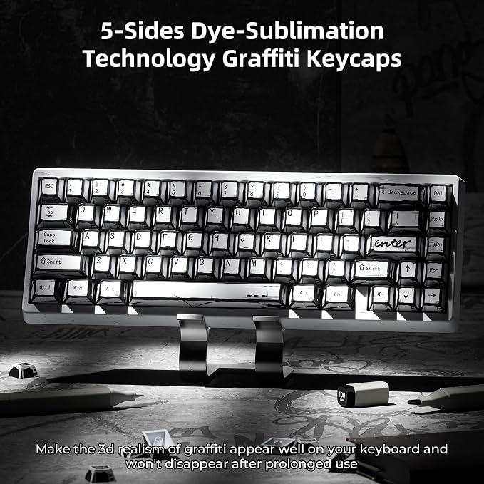 XVX White PBT Keycaps, Cherry Profile Keycap Set, Dye Sublimation Graffiti Keyboard Keycaps Suitable for 60% 65% 75% 80% 100% MX Switches Mechanical Keyboard